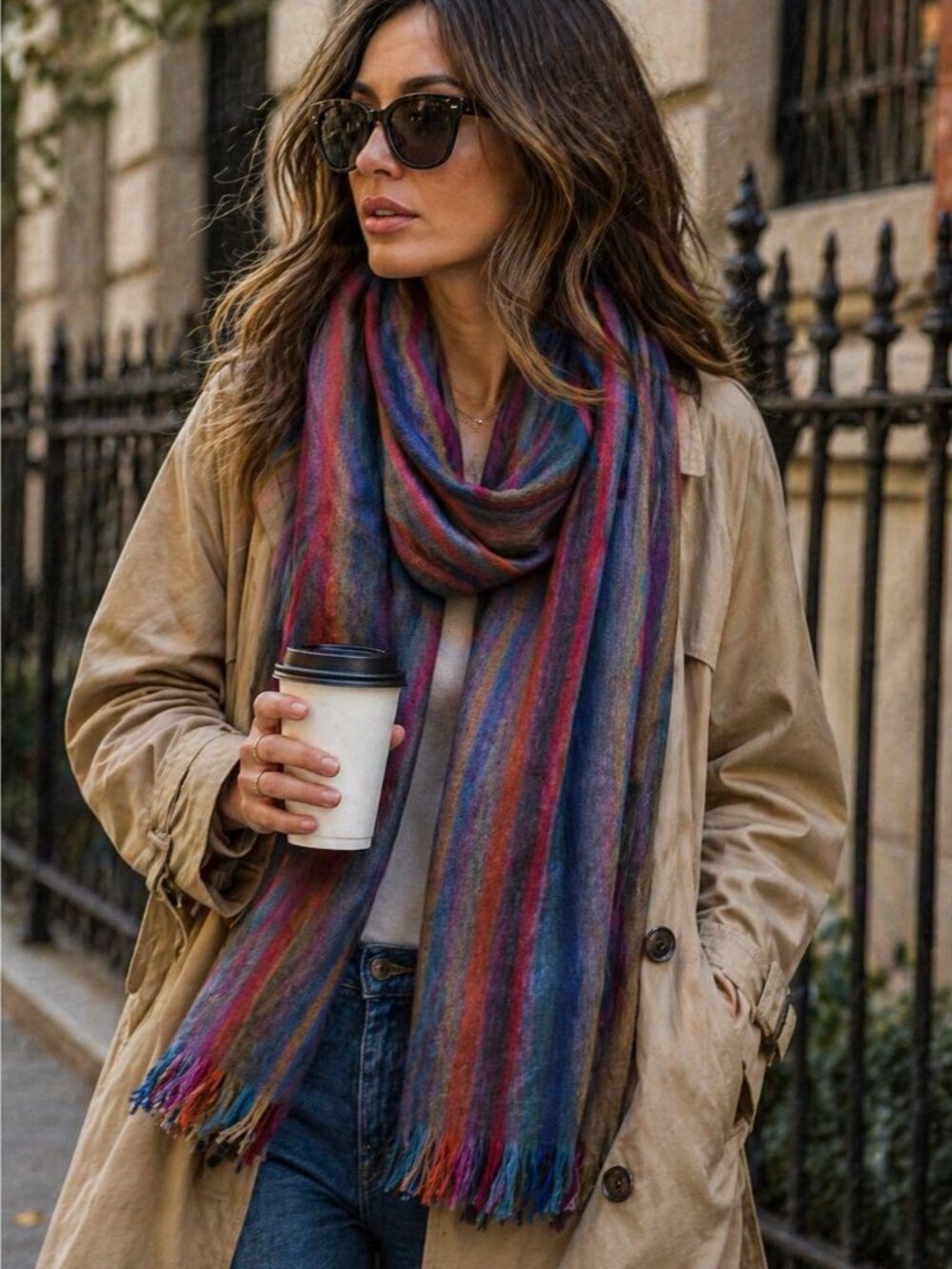 Shupaca Alpaca Wool Blend Scarf Multicolor Stripe Fringe Soft Cozy Winter Chic